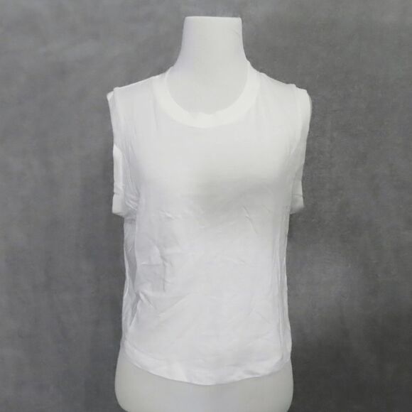 WeWoreWhat Optic White Cotton Jersey Cropped Muscle Tee Medium - Picture 1 of 6